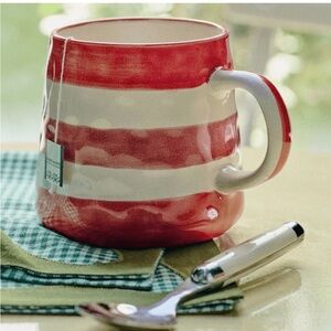 NWT ANTHROPOLOGIE Go Sports! Handpainted Stoneware Mug Red Stripe Mug